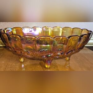 Vintage Indiana Glass Iridescent Carnival Glass Footed Bowl - Gold Finish